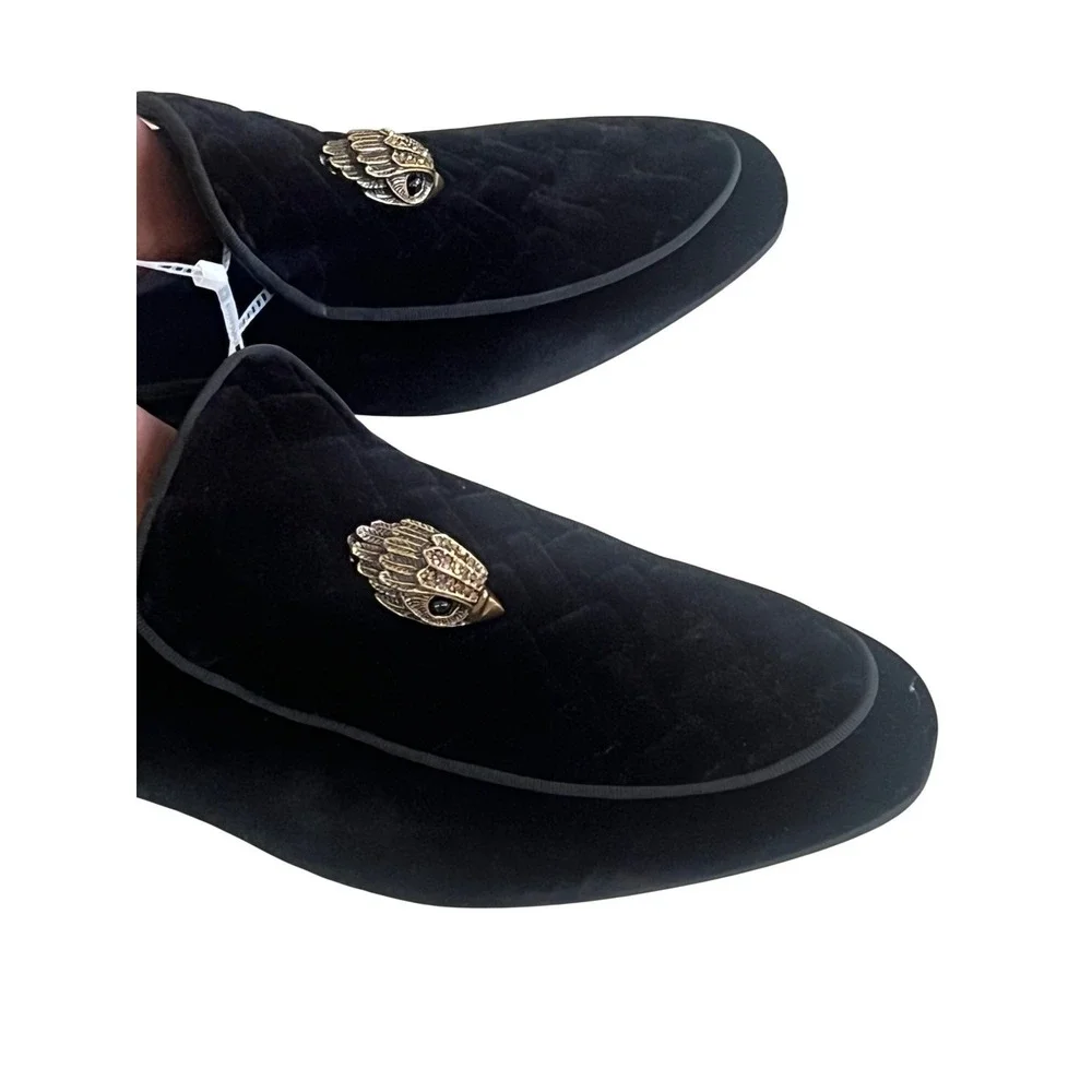 Kurt Geiger Black Velvet Loafers With Gold Hand Embellishments - Mens Slip-On S
